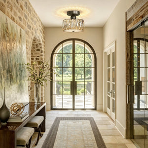 Thehouselights-Drum Crystal Glass LED Semi Flush Mount-Ceiling Light-Black-