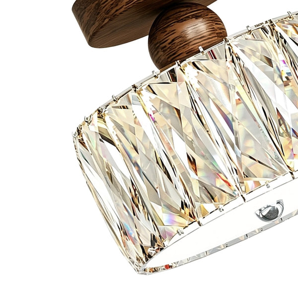 Thehouselights-Drum Crystal Glass LED Semi Flush Mount-Ceiling Light-Walnut-