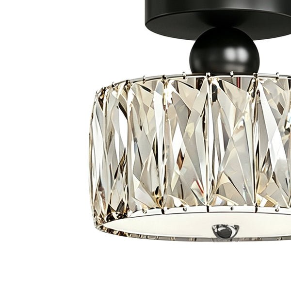 Thehouselights-Drum Crystal Glass LED Semi Flush Mount-Ceiling Light-Walnut-