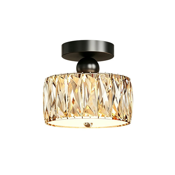Thehouselights-Drum Crystal Glass LED Semi Flush Mount-Ceiling Light-Walnut-