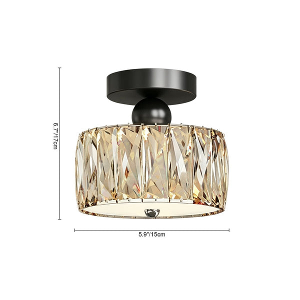 Thehouselights-Drum Crystal Glass LED Semi Flush Mount-Ceiling Light-Walnut-