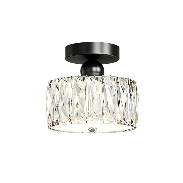 Thehouselights-Drum Crystal Glass LED Semi Flush Mount-Ceiling Light-Walnut-