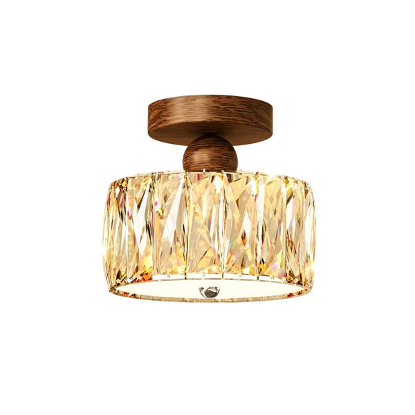 Thehouselights-Drum Crystal Glass LED Semi Flush Mount-Ceiling Light-Walnut-