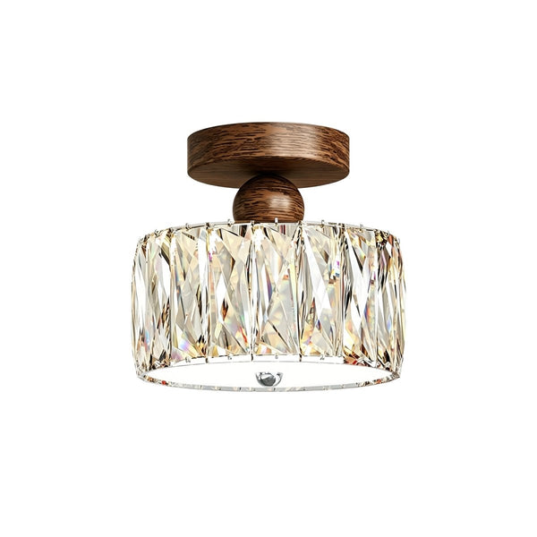 Thehouselights-Drum Crystal Glass LED Semi Flush Mount-Ceiling Light-Walnut-