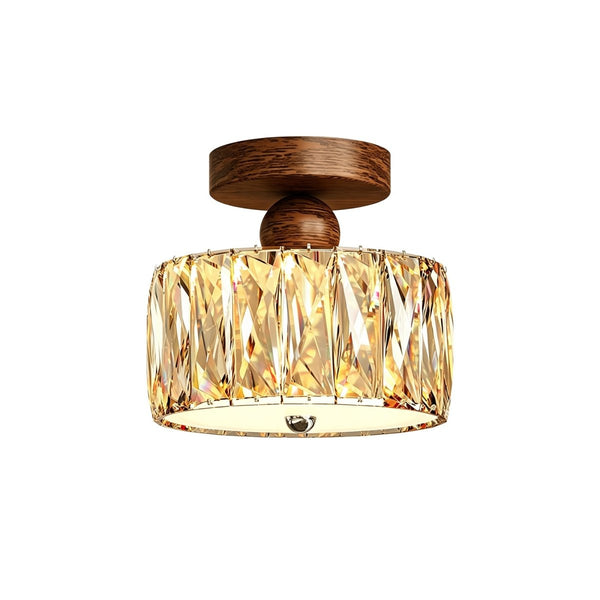 Thehouselights-Drum Crystal Glass LED Semi Flush Mount-Ceiling Light-Walnut-