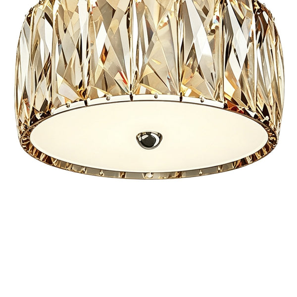 Thehouselights-Drum Crystal Glass LED Semi Flush Mount-Ceiling Light-Walnut-