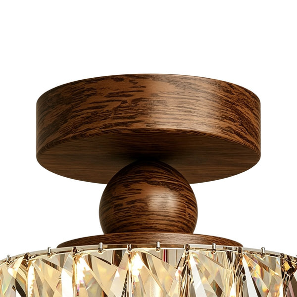 Thehouselights-Drum Crystal Glass LED Semi Flush Mount-Ceiling Light-Walnut-
