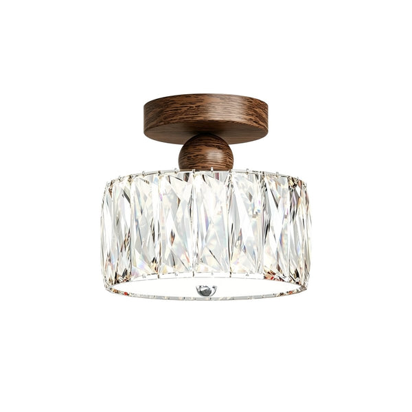 Thehouselights-Drum Crystal Glass LED Semi Flush Mount-Ceiling Light-Walnut-