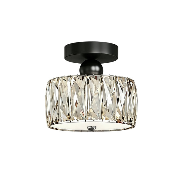 Thehouselights-Drum Crystal Glass LED Semi Flush Mount-Ceiling Light-Walnut-