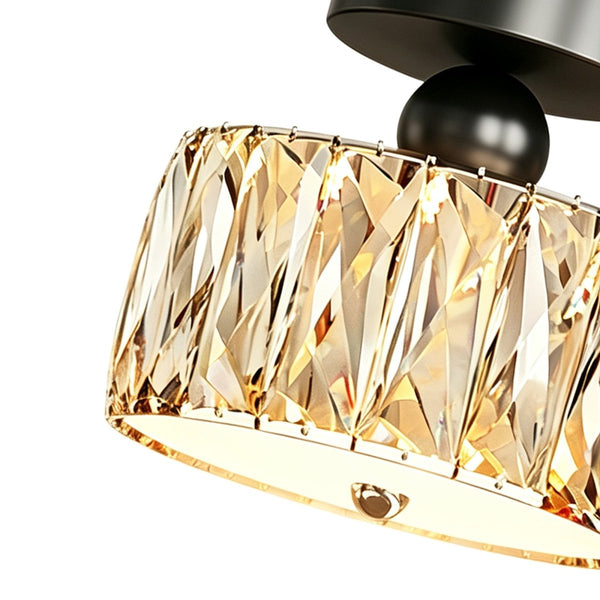 Thehouselights-Drum Crystal Glass LED Semi Flush Mount-Ceiling Light-Walnut-