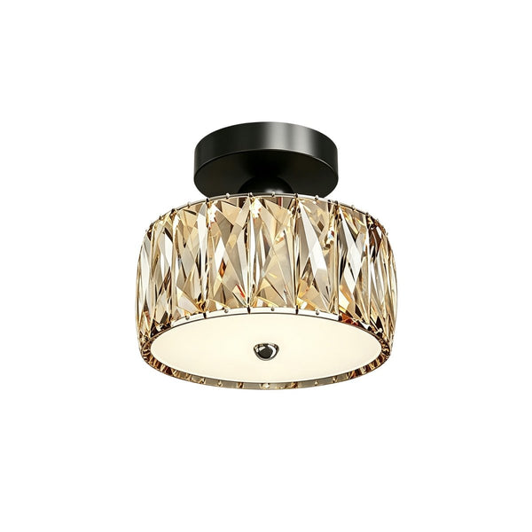 Thehouselights-Drum Crystal Glass LED Semi Flush Mount-Ceiling Light-Walnut-