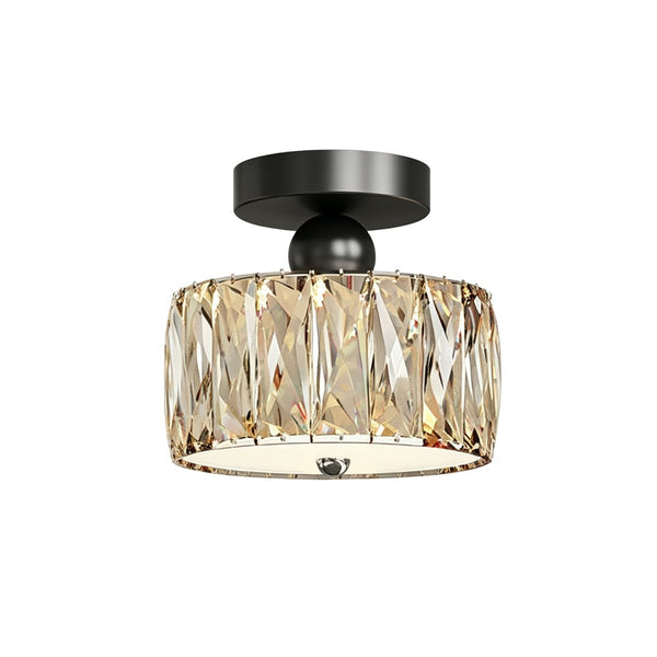 Thehouselights-Drum Crystal Glass LED Semi Flush Mount-Ceiling Light-Walnut-