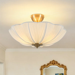 Thehouselights-Fabric Shade Flower Semi Flush Mount-Ceiling Light-3-Light-