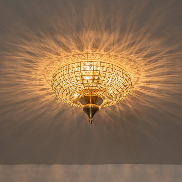 Thehouselights - Faceted Crystal Flush Mount Ceiling - Ceiling Light - Brass - 