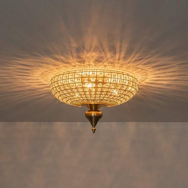 Thehouselights - Faceted Crystal Flush Mount Ceiling - Ceiling Light - Brass - 