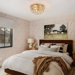 Thehouselights - Floral Crystal Flush Mount with Bowl Shape - Ceiling Light - Brass - 