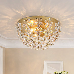 Thehouselights - Floral Crystal Flush Mount with Bowl Shape - Ceiling Light - Brass - 