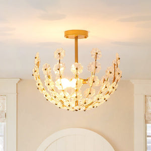 Thehouselights - Floral Glass Flower Semi Flush Mount - Ceiling Light - Brass - 