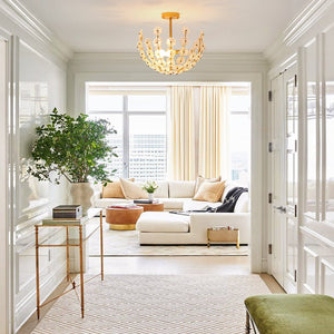 Thehouselights - Floral Glass Flower Semi Flush Mount - Ceiling Light - Brass - 