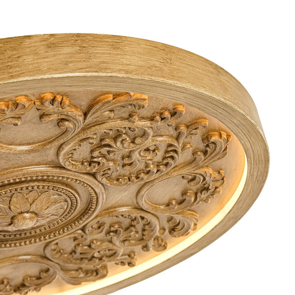 Thehouselights-French Sculptural White Round LED Flush Mount Light-Flush Mount-Wood Grain-