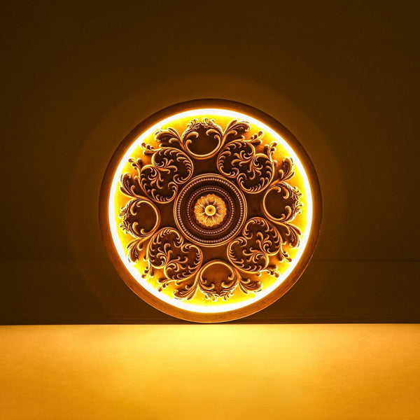 Thehouselights-French Sculptural White Round LED Flush Mount Light-Flush Mount-Wood Grain-