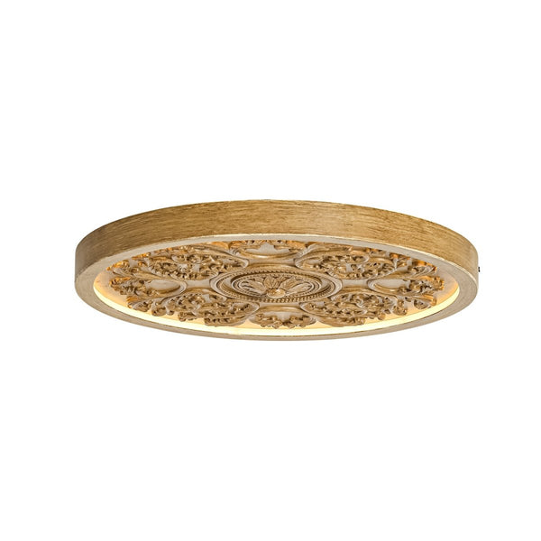 Thehouselights-French Sculptural White Round LED Flush Mount Light-Flush Mount-Wood Grain-