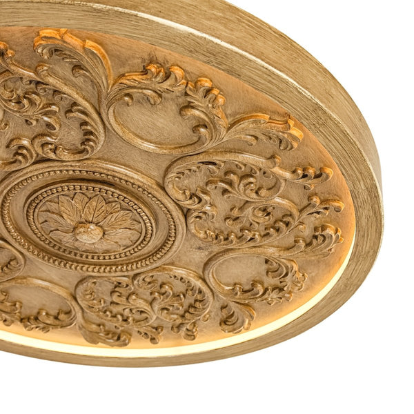 Thehouselights-French Sculptural White Round LED Flush Mount Light-Flush Mount-Wood Grain-