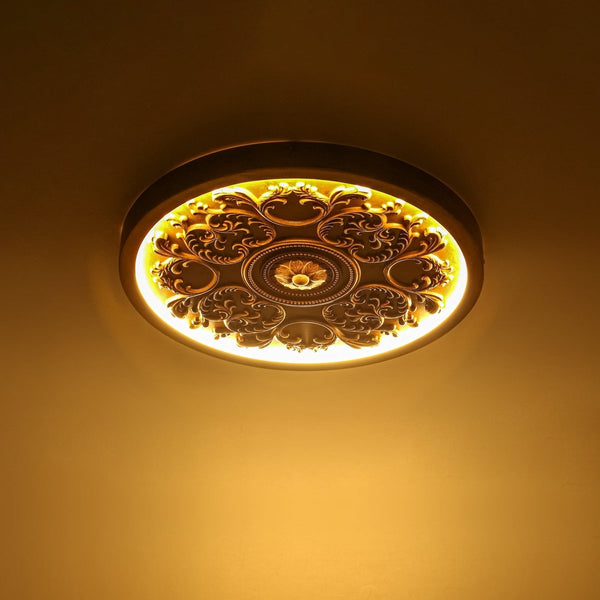 Thehouselights-French Sculptural White Round LED Flush Mount Light-Flush Mount-Wood Grain-