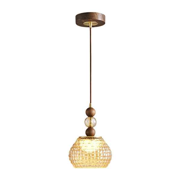 Thehouselights-French Sculpture Glass Pendant Lighting-Pendant-Walnut-