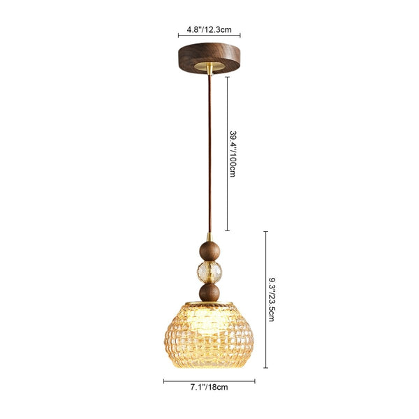 Thehouselights-French Sculpture Glass Pendant Lighting-Pendant-Walnut-
