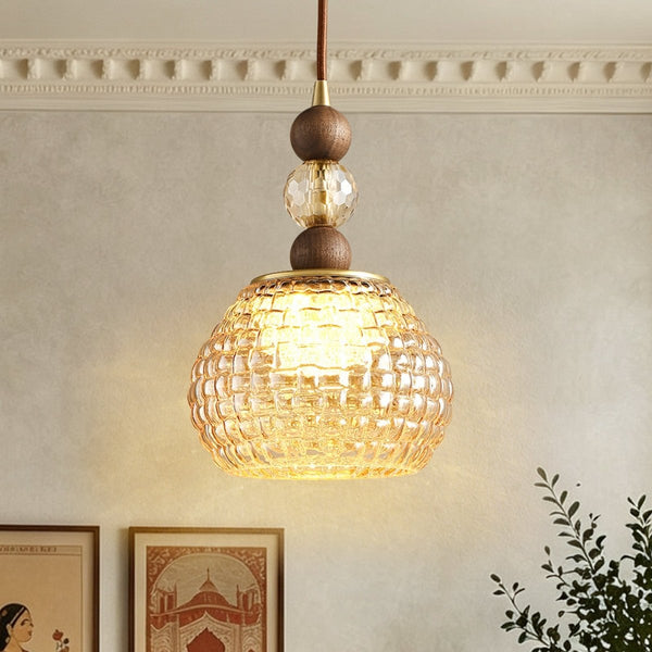 Thehouselights-French Sculpture Glass Pendant Lighting-Pendant-Walnut-