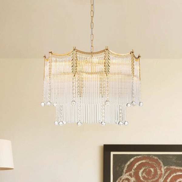 Thehouselights - Glass Crystal Teardrop Tiered Chandelier - Chandelier - 9 - Light - 