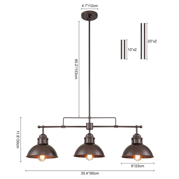 Thehouselights - Industrial 3 - Light Bar Dome Pendant Light - Pendant - Antiqued Silver - 