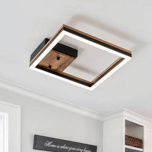 Thehouselights - IP20 Square LED Modern Farmhouse Walnut Wood Grain Flush Mount - Ceiling Light - 1 - Light - 