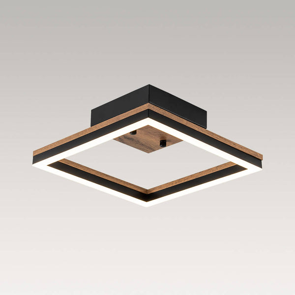 Thehouselights - IP20 Square LED Modern Farmhouse Walnut Wood Grain Flush Mount - Ceiling Light - 1 - Light - 