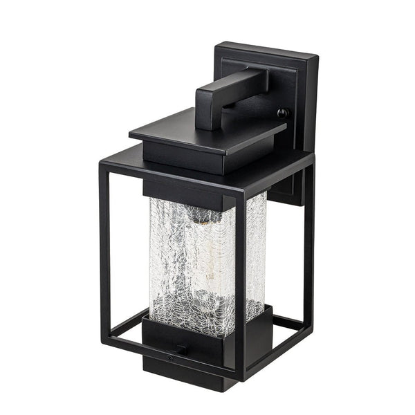 Thehouselights-IP23 Satin Black Lantern Glass Outdoor Wall Sconce-Wall Lights-1 Pack-