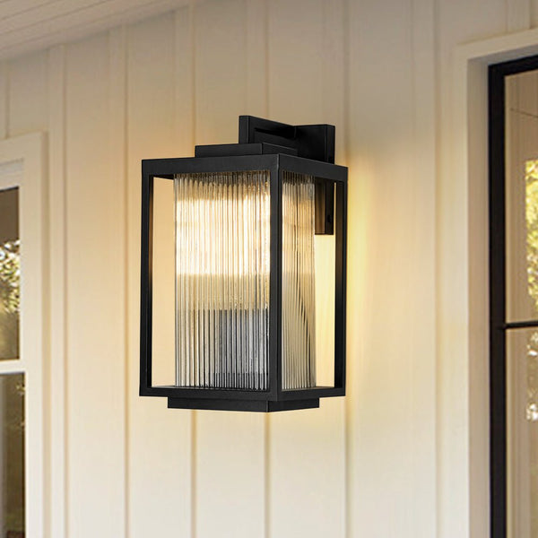 Thehouselights - IP23 Striped Glass Lantern Outdoor Wall Sconce - Wall Lights - 1 Pack - 20 cm.