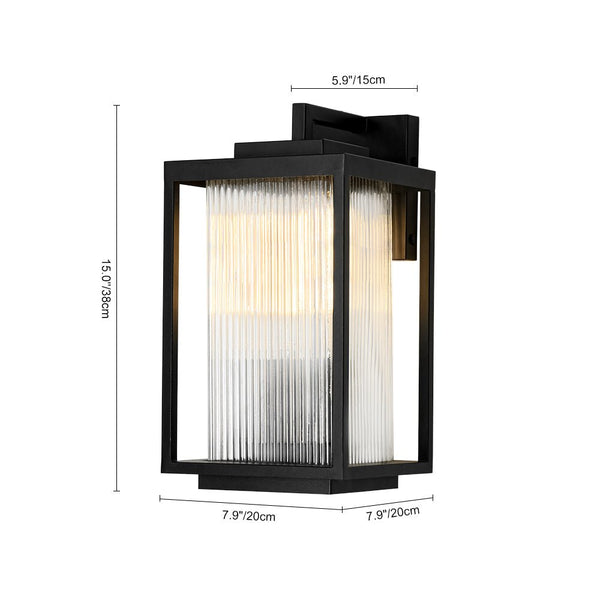 Thehouselights - IP23 Striped Glass Lantern Outdoor Wall Sconce - Wall Lights - 2 Pack - 15 cm.
