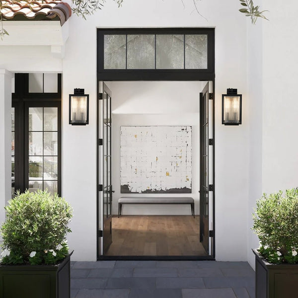 Thehouselights - IP23 Striped Glass Lantern Outdoor Wall Sconce - Wall Lights - 2 Pack - 20 cm.