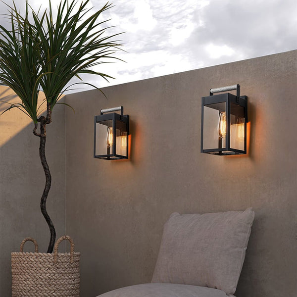 Thehouselights - IP43 Lantern Waterproof Glass Outdoor Wall Sconce - Wall Lights - 2 Pack - 