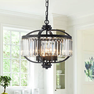 Thehouselights - Lantern Geometric Crystal Chandelier - Chandelier - Black - 