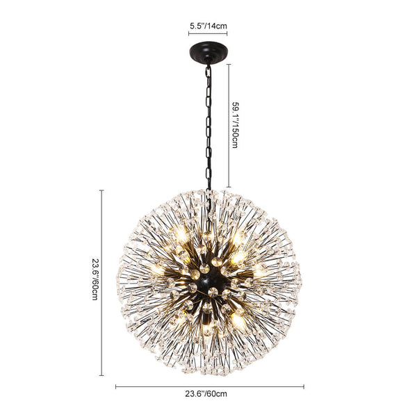 Thehouselights - Large Luxe Crystal Dandelion Dimmable Starburst Sphere Chandelier - Chandelier - Black - 12 - Light