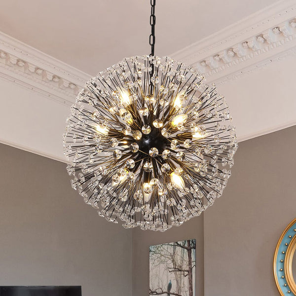 Thehouselights - Large Luxe Crystal Dandelion Dimmable Starburst Sphere Chandelier - Chandelier - Black - 12 - Light