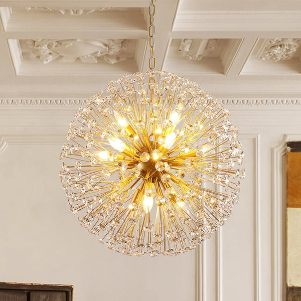 Thehouselights - Large Luxe Crystal Dandelion Dimmable Starburst Sphere Chandelier - Chandelier - Brass - 12 - Light