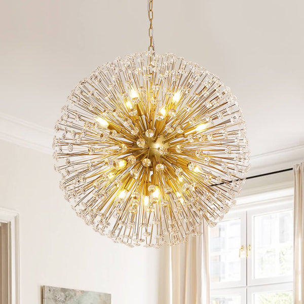 Thehouselights - Large Luxe Crystal Dandelion Dimmable Starburst Sphere Chandelier - Chandelier - Brass - 16 - Light