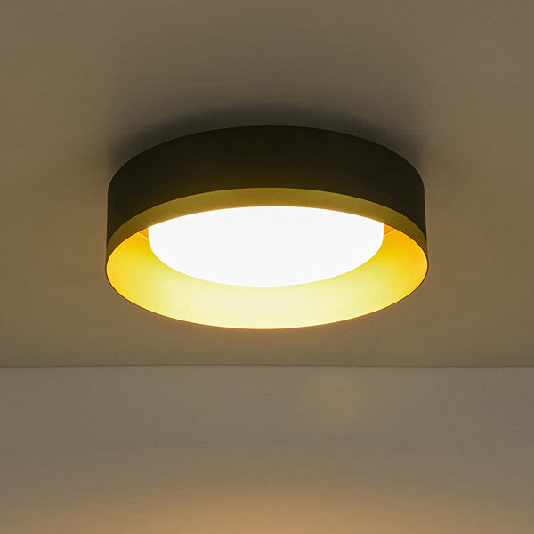 Thehouselights - LED Drum Flush Mount with Milky Glass Shade - Ceiling Light - 35 cm. - 