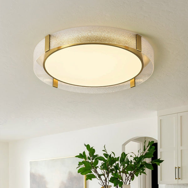 Thehouselights - LED Glass Round Flush Mount Ceiling Light - Ceiling Light - Brass - 