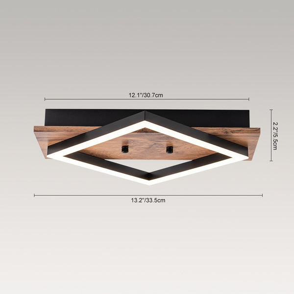 Thehouselights - LED Modern Farmhouse Walnut Wood Grain Square Flush Mount - Ceiling Light - 1 - Light - 