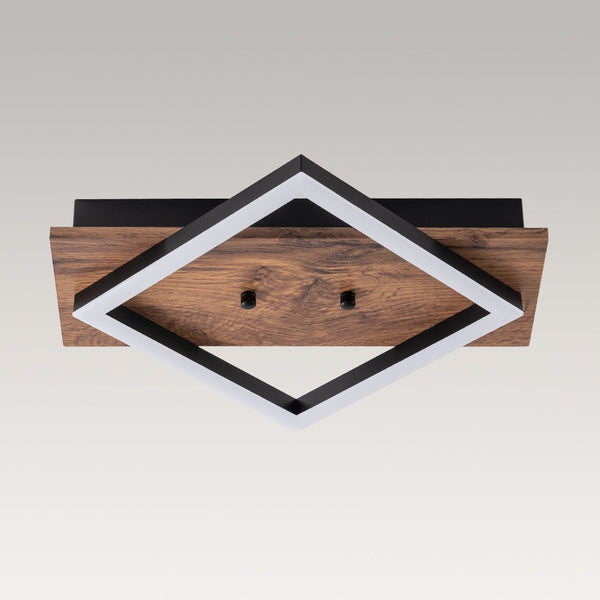 Thehouselights - LED Modern Farmhouse Walnut Wood Grain Square Flush Mount - Ceiling Light - 1 - Light - 