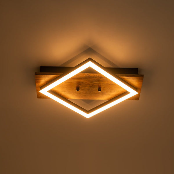 Thehouselights - LED Modern Farmhouse Walnut Wood Grain Square Flush Mount - Ceiling Light - 1 - Light - 